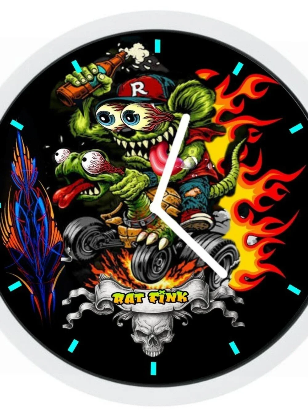 Rat Fink Ride A Reptile Art Wall Clock - Black & Green